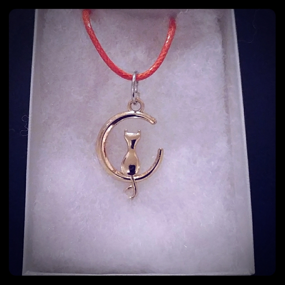 Gold Cat In Moon Necklace